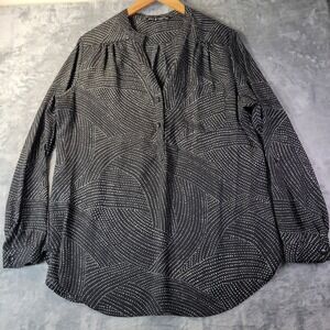 Zac and Rachel Womens L Black White Polka Dot Button Front Long Sleeve Blouse